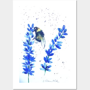 Bumble bee and Blue flowers Posters and Art